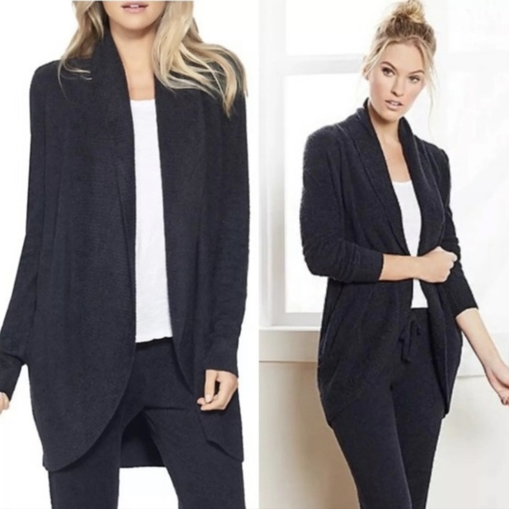 Barefoot Dreams Bamboo Chic Lite Women's L/XL Soft Black Circle Front Cardigan